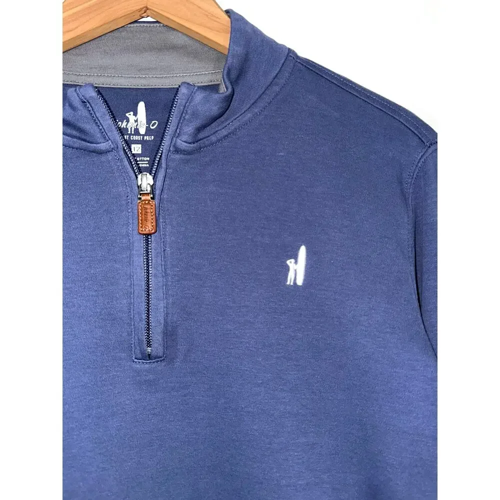 Johnnie-O West Coast Prep Boys Blue Balboa Jr 1/4 Zip Cotton Pullover Size 12